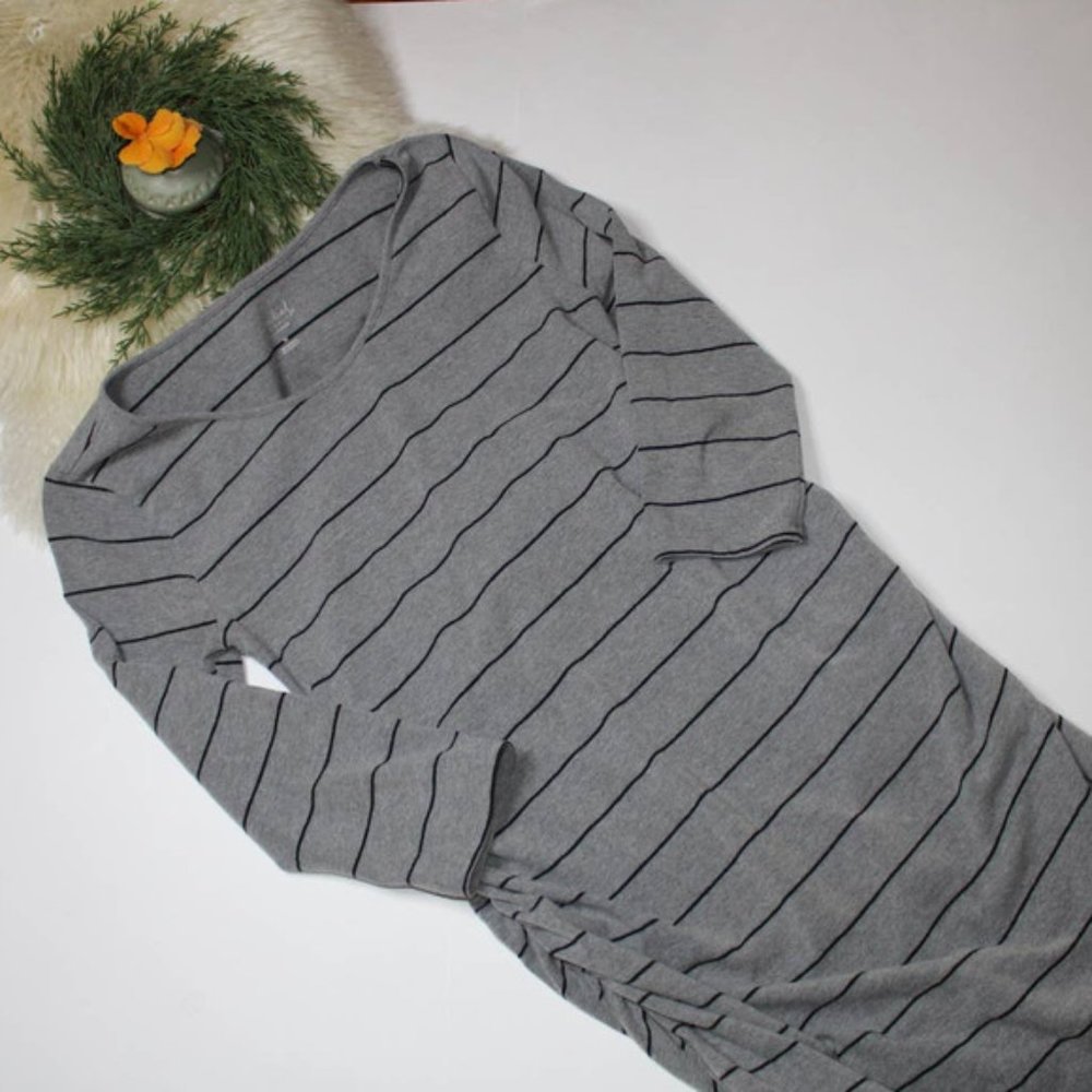 Isabel Maternity Gray Black Stripe Dress